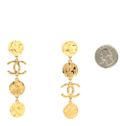 Chanel Metal Disc CC Long Drop Earrings Gold 2 of 4