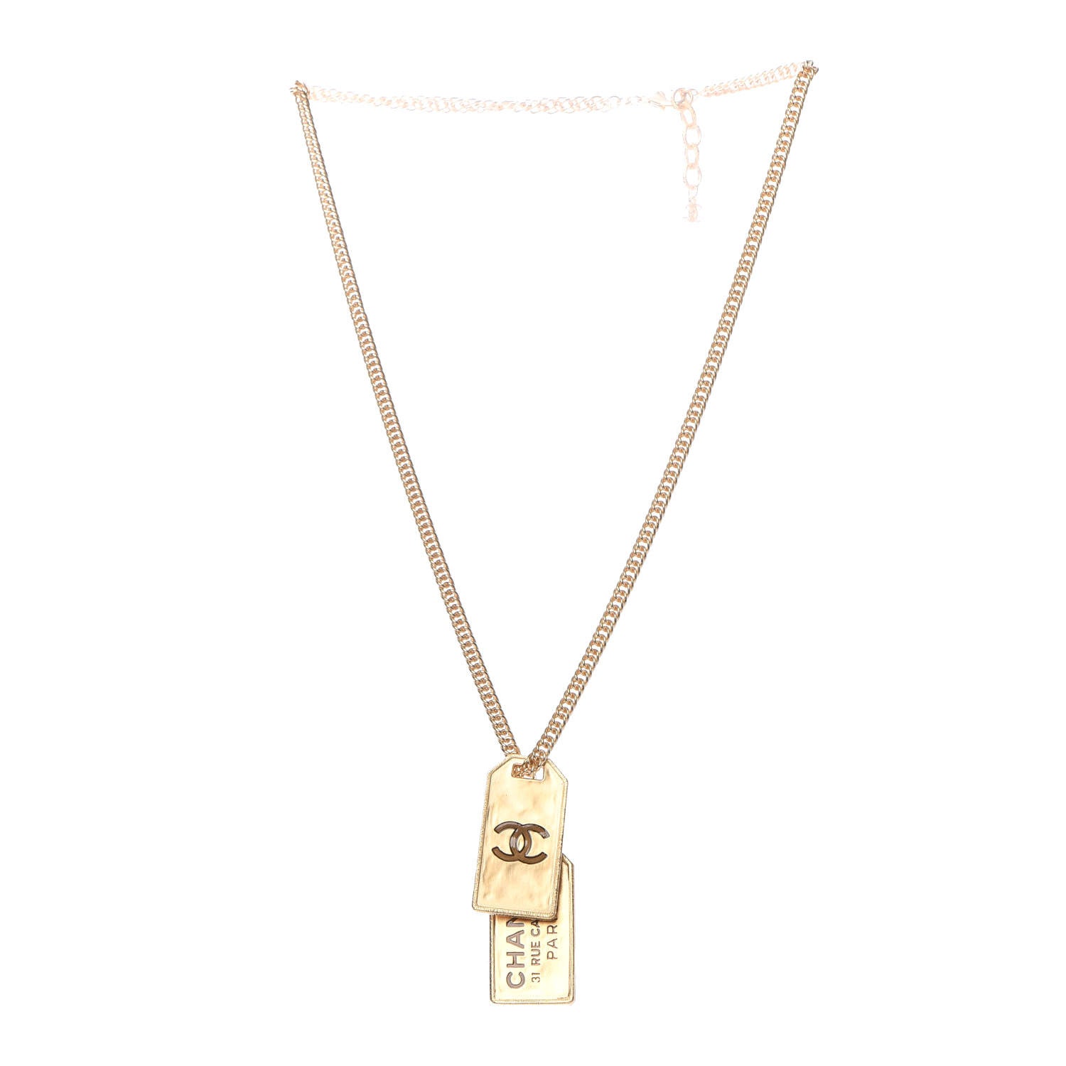 Chanel ID Dog Tag Charm Necklace Gold 3 of 7
