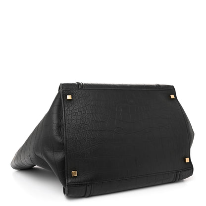 Celine Crocodile Embossed Calfskin Large Phantom Luggage Black 4 of 14