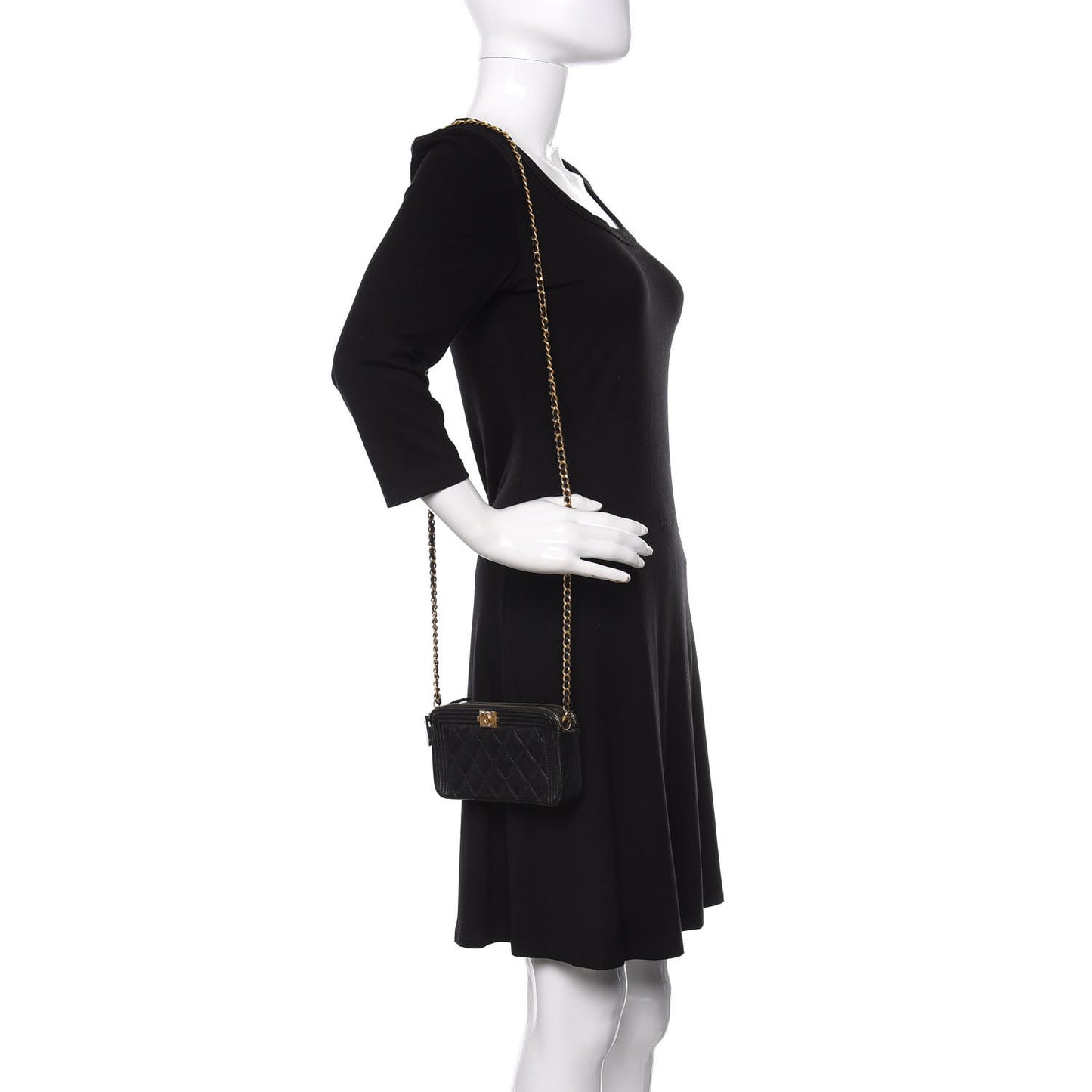 Caviar Quilted Small Boy Clutch With Chain Black
