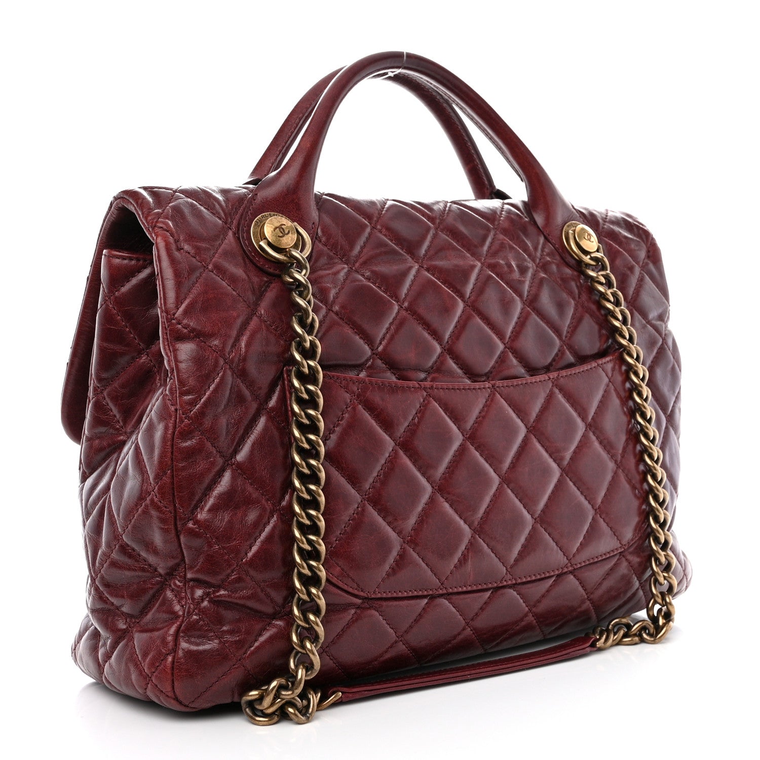 Chanel Glazed Calfskin Castle Rock Large Flap Burgundy 3 of 10