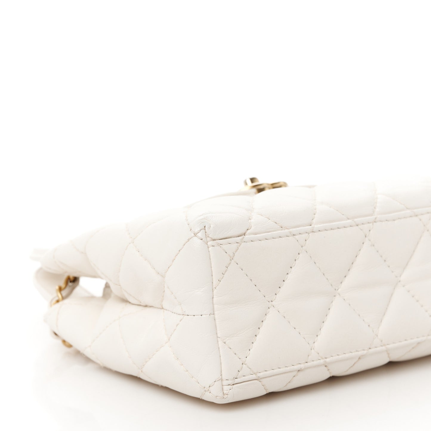 Shiny Aged Calfskin Quilted Nano Kelly Shopper White