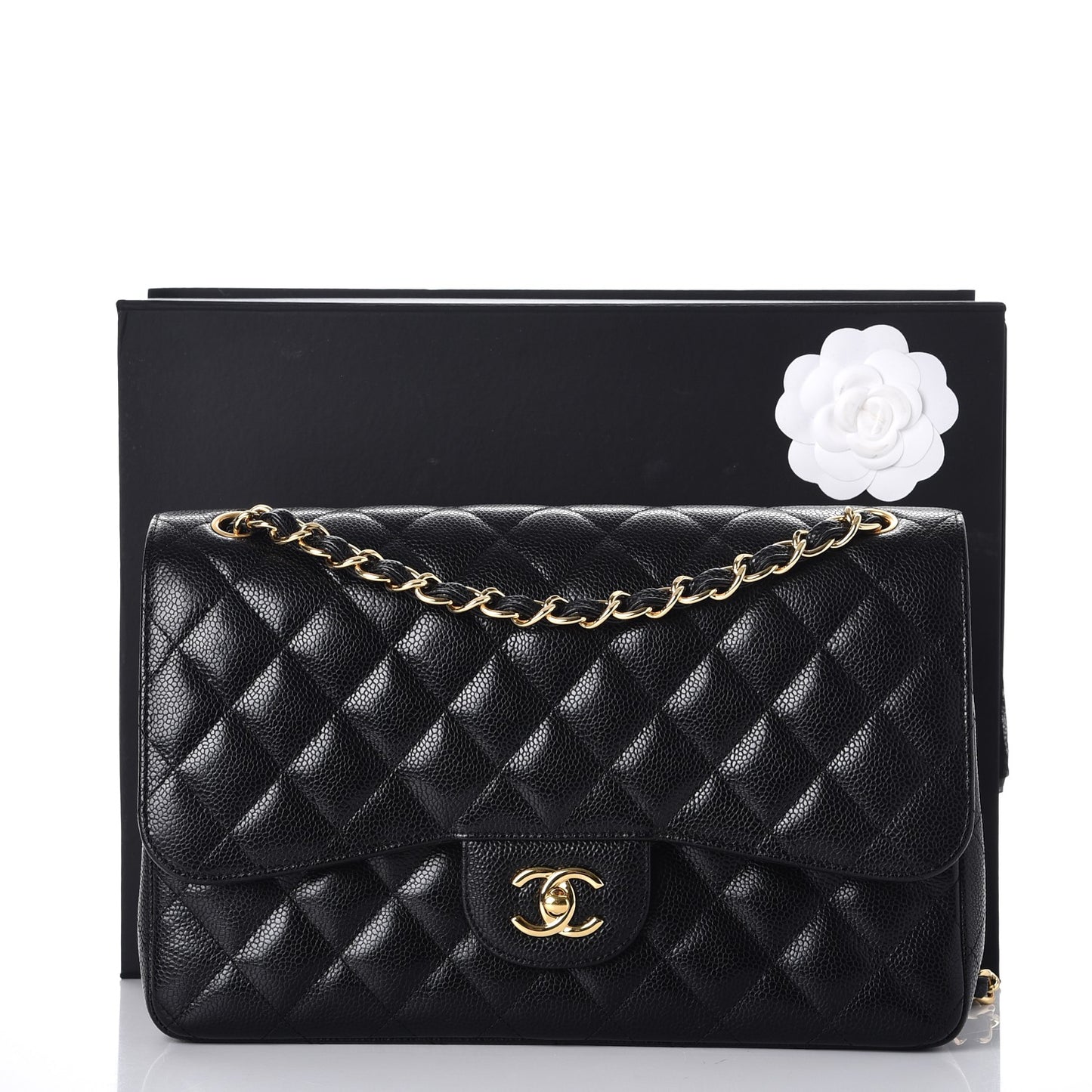Caviar Quilted Jumbo Double Flap Black