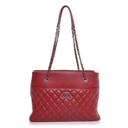Chanel Grained Calfskin Quilted Large Zipped Shopping Tote Red 1 of 7