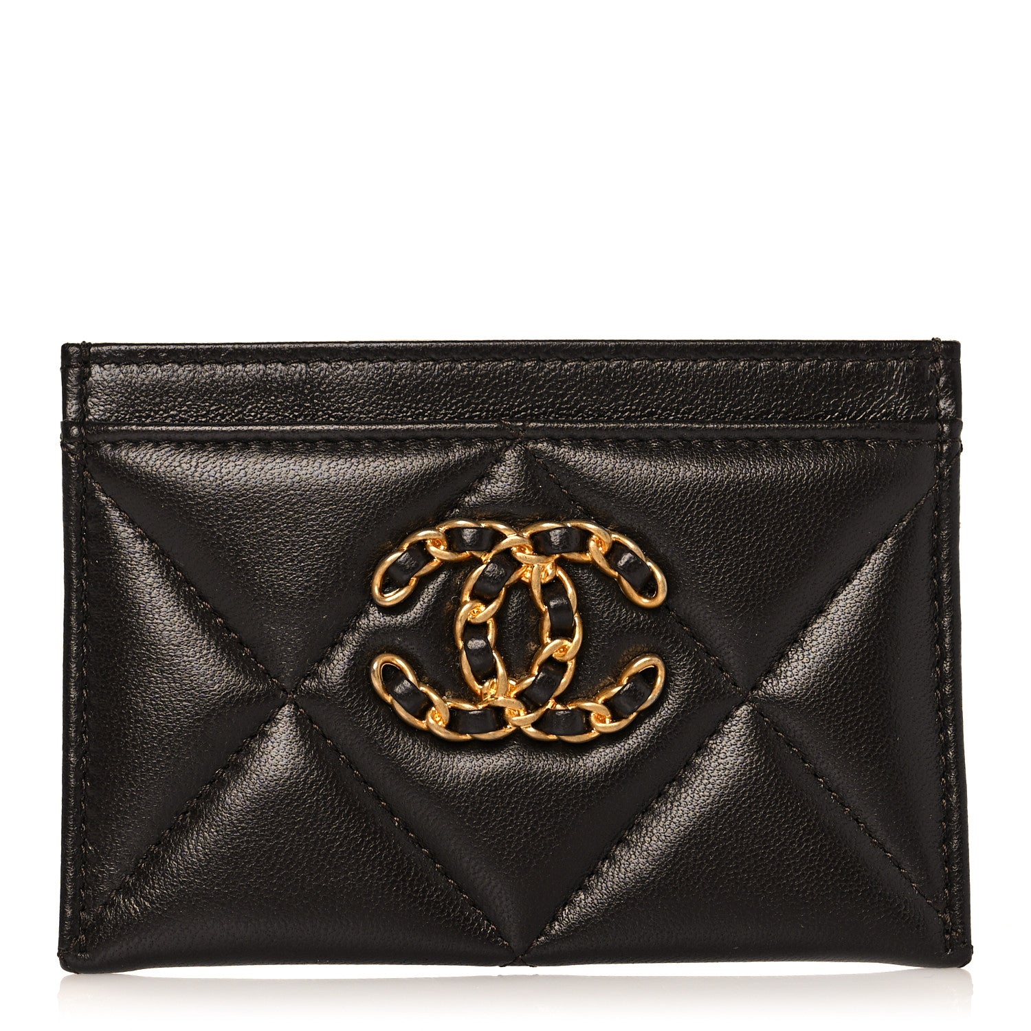 Chanel Lambskin Quilted Chanel 19 Card Holder Dark Brown 1 of 11