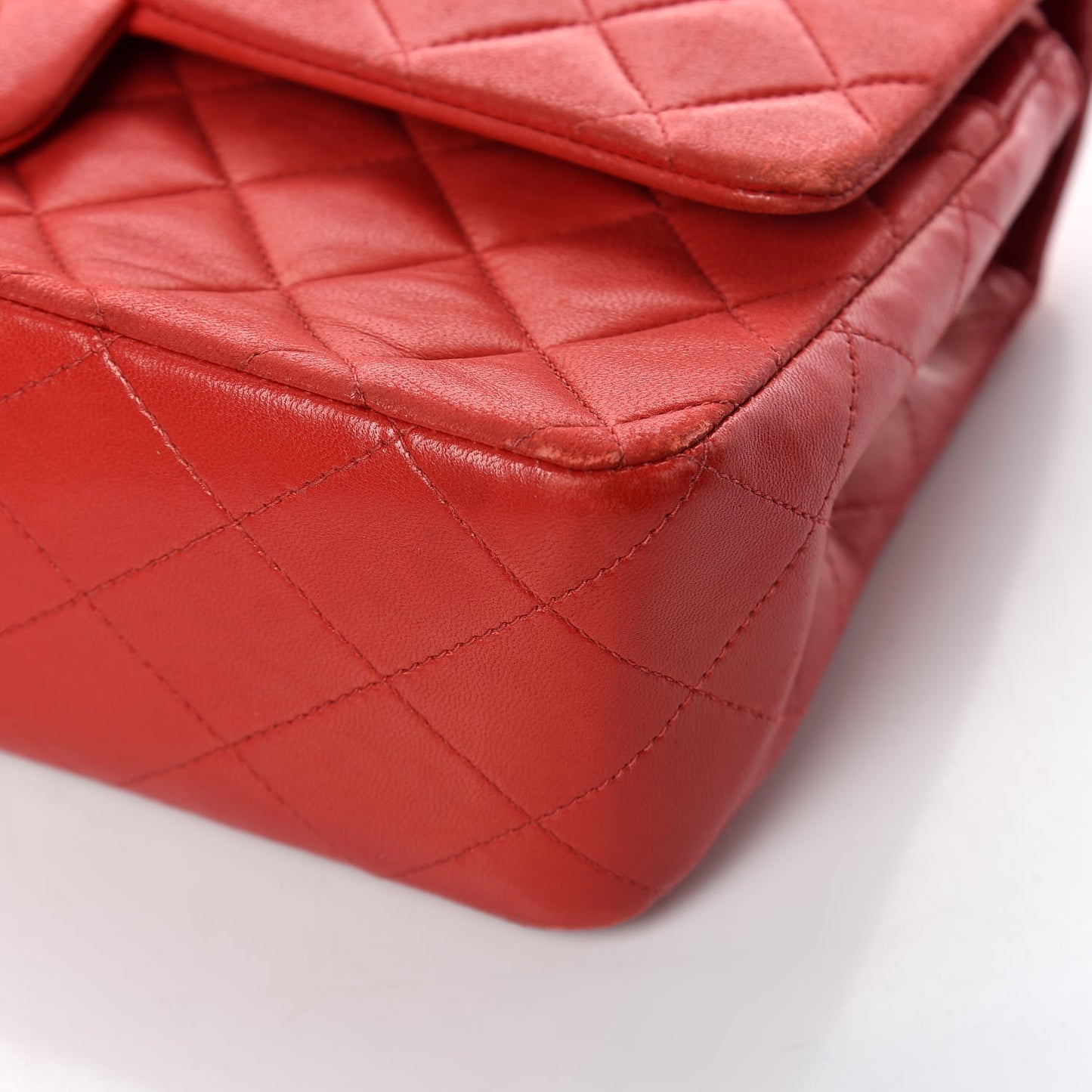 Lambskin Quilted Medium Double Flap Red