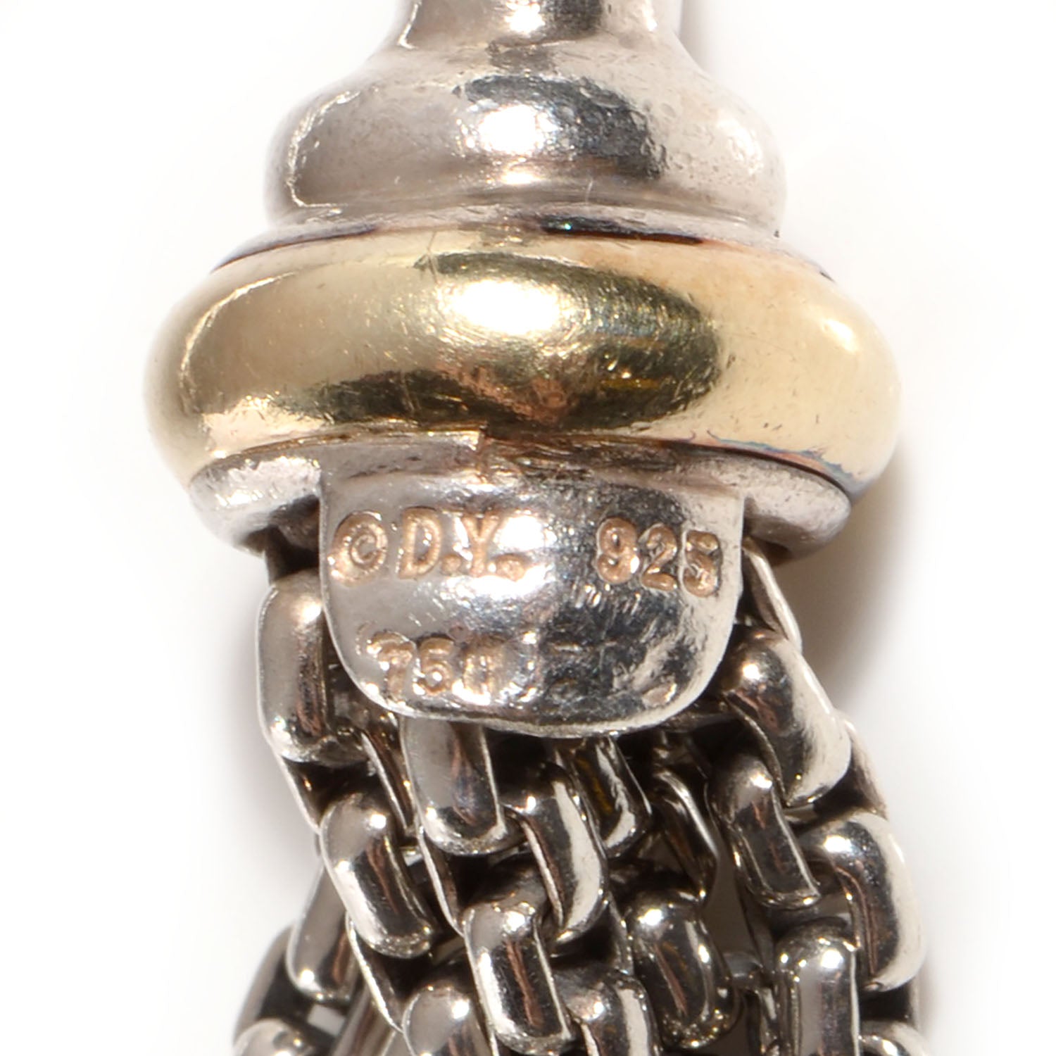 David Yurman Sterling Silver 18k Gold Diamond Eight-Row Chain Bracelet 2XL 4 of 7