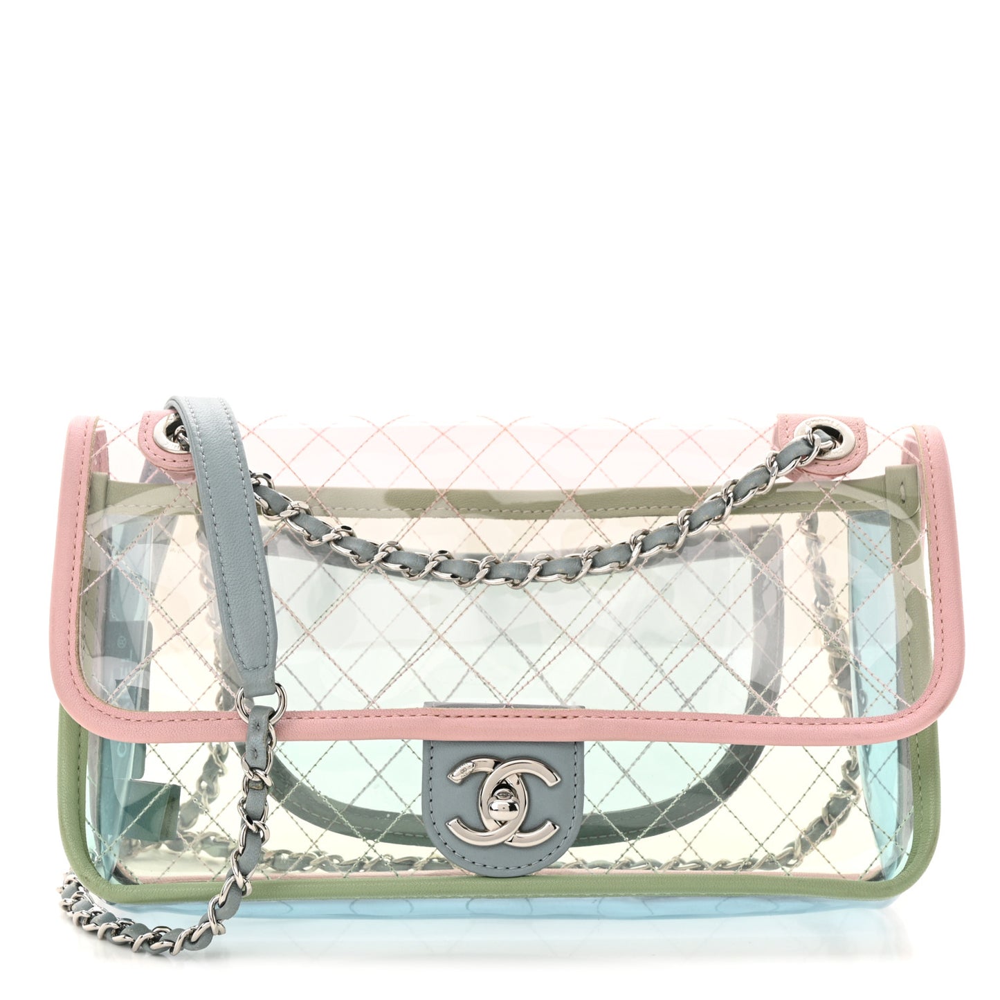 Lambskin PVC Quilted Medium Coco Splash Flap Blue Green