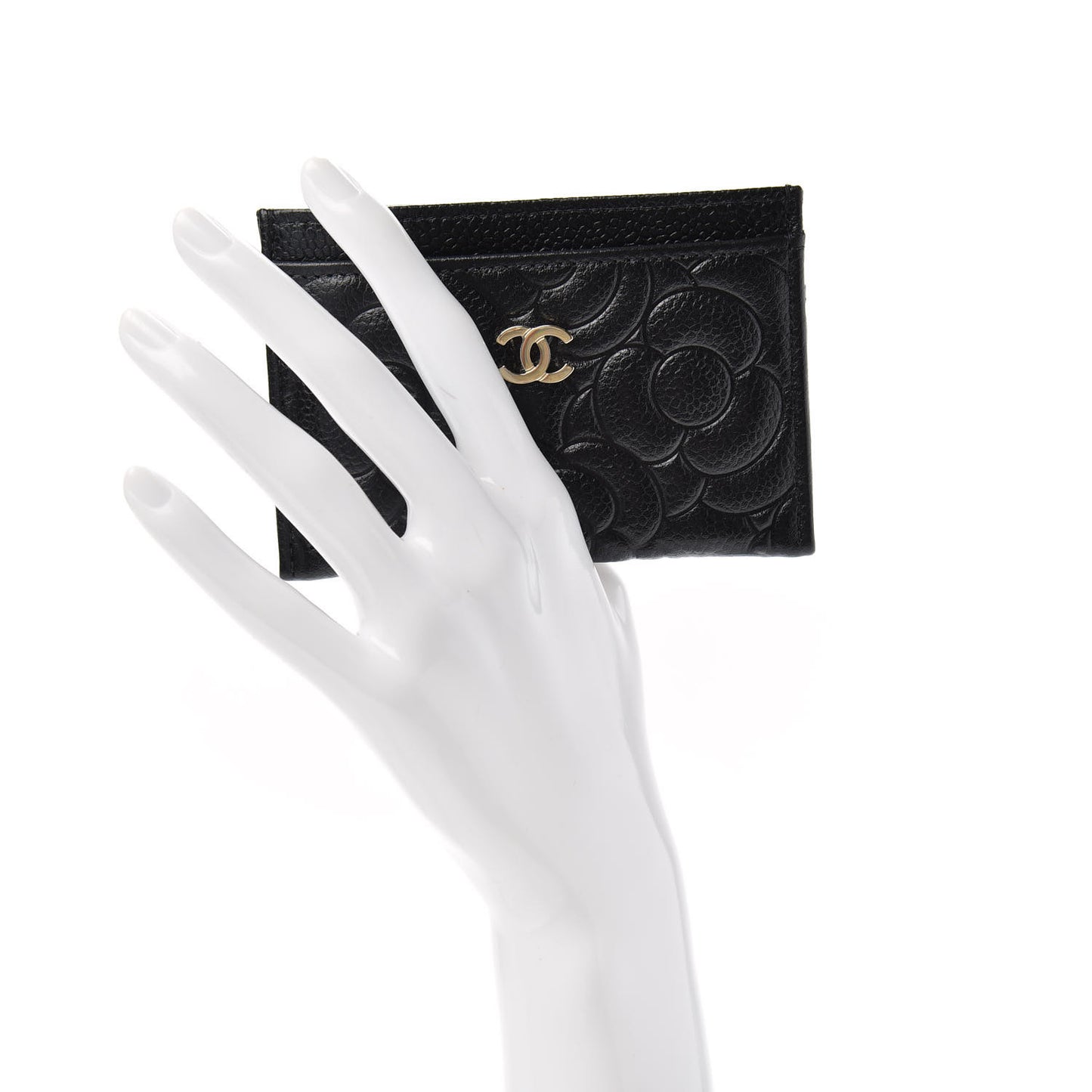 Caviar Camellia Embossed Card Holder Black