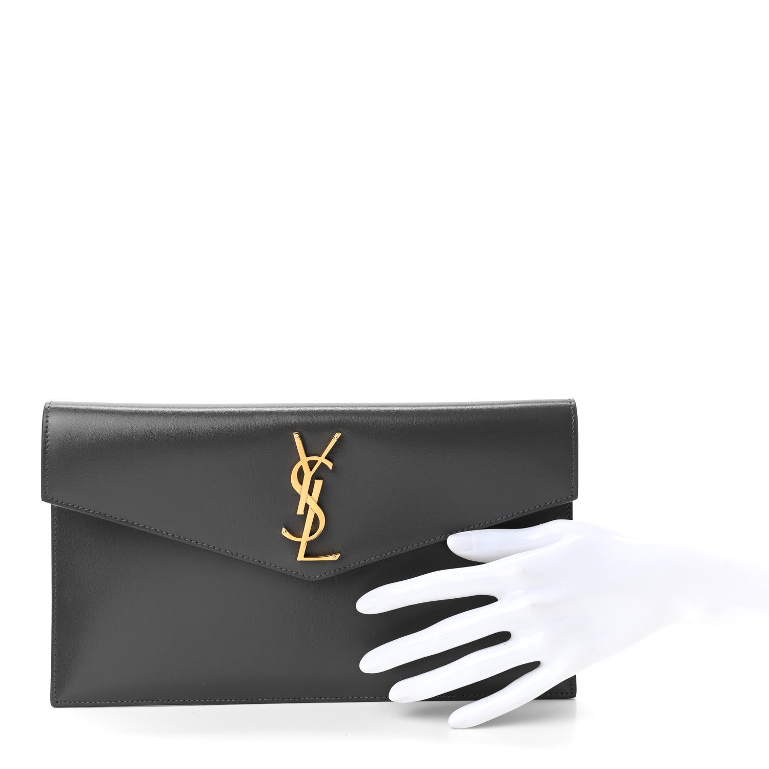 Saint Laurent Smooth Shiny Calfskin Uptown Pouch Storm 2 of 7