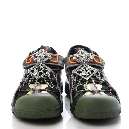 Gucci Mesh Fabric Tinsel Sport Sandals 36.5 Black Silver Green 3 of 8