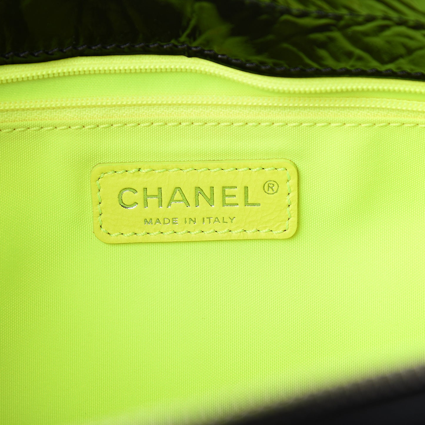 Patent Quilted Day Glo Flap Bag Black