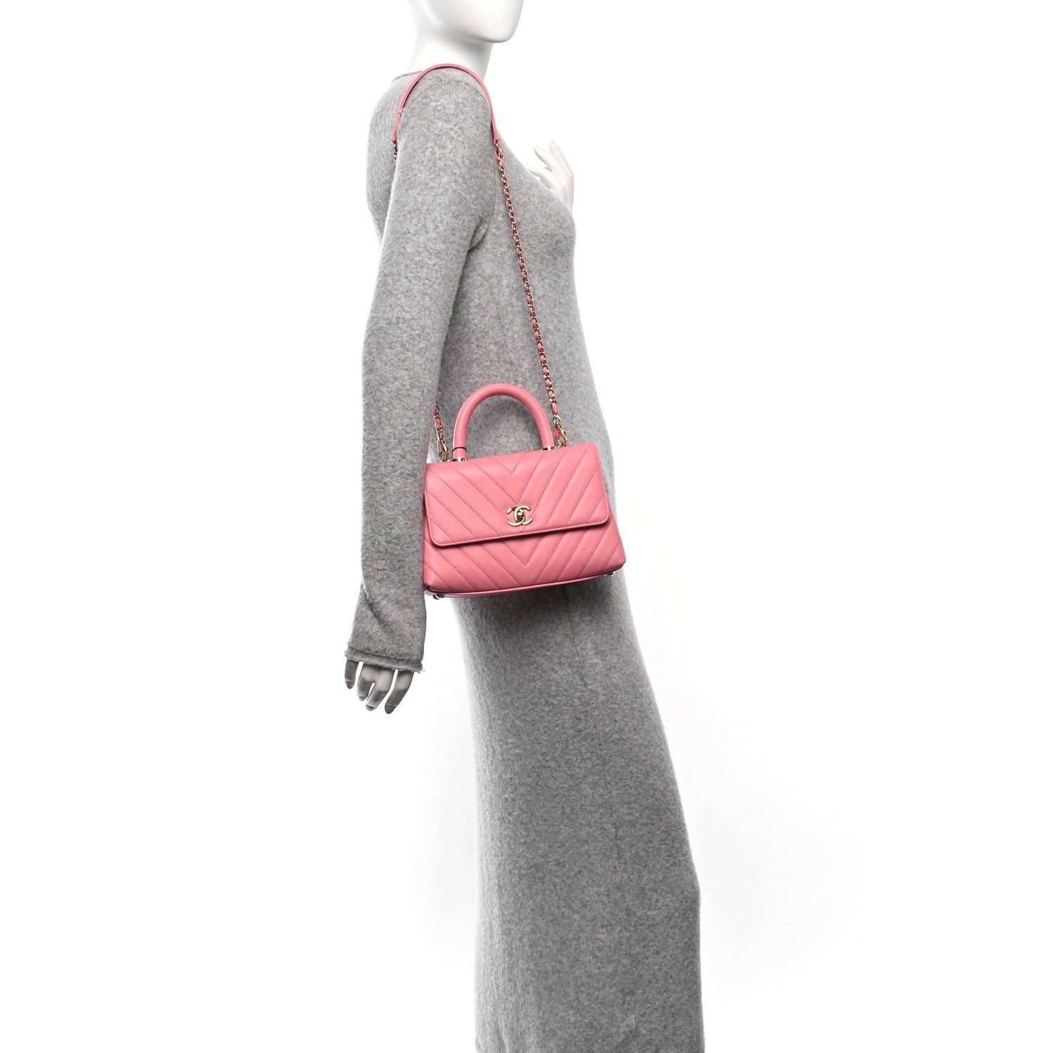 Chanel Caviar Chevron Quilted Mini Coco Handle Flap Pink 2 of 15
