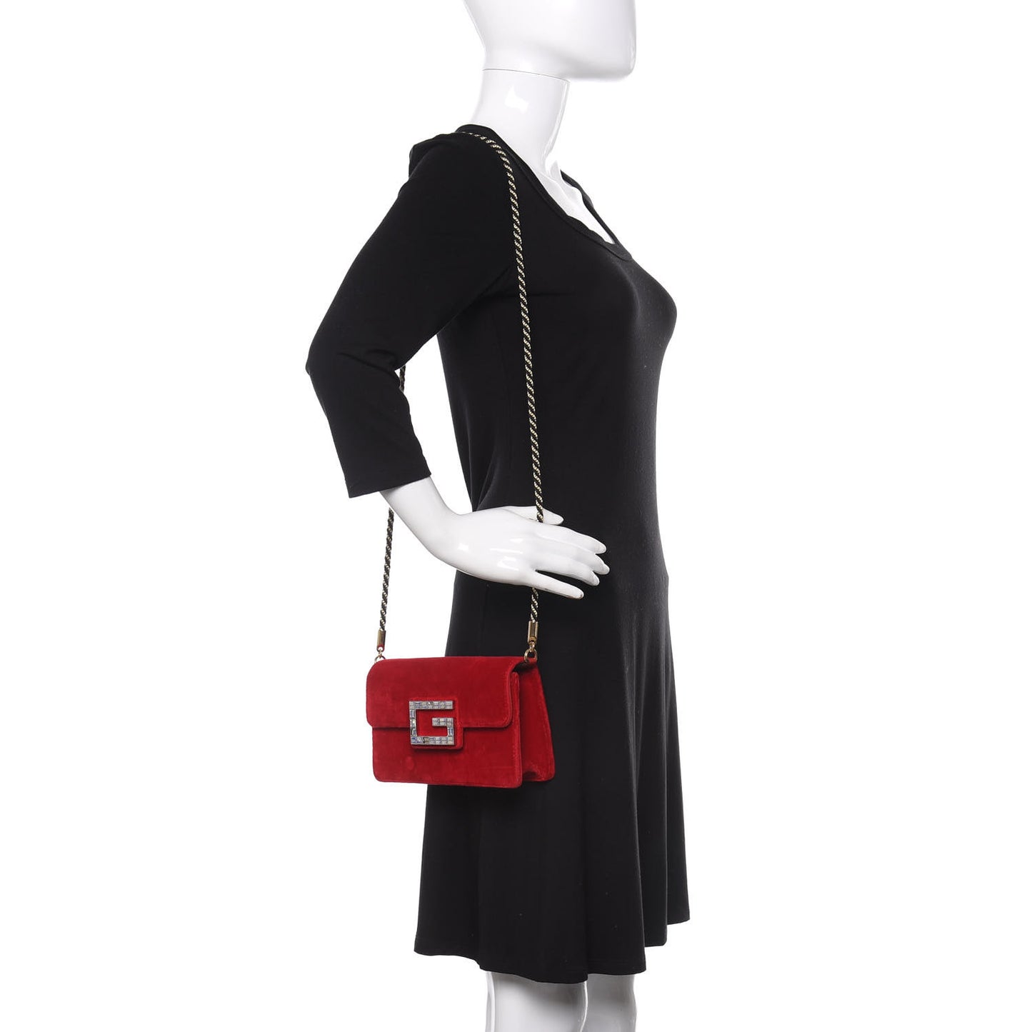 Velvet Crystal Square G Shoulder Bag Red