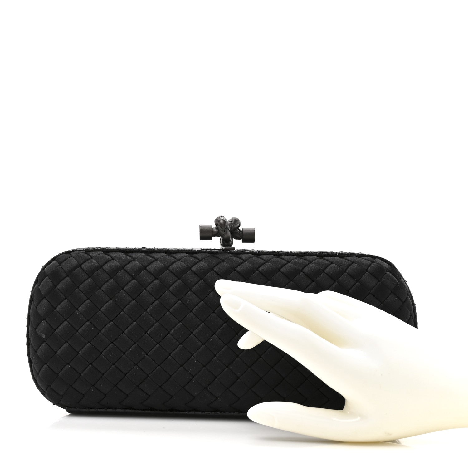 Bottega Veneta Satin Ayers Intreccio Impero Stretch Knot Clutch Black 2 of 6