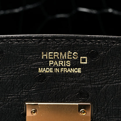 Hermes Ostrich Shiny Alligator Birkin Touch 30 Black 6 of 13