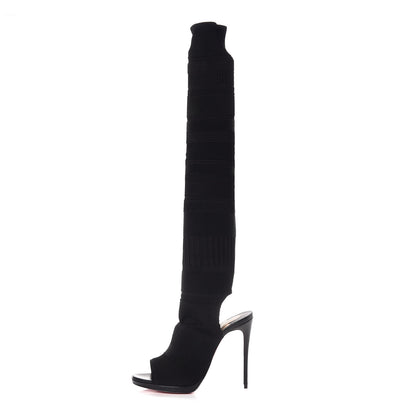 Christian Louboutin Maille Tricot Nappa Cheminetta 120 Tall Sock Boots 38 Black 1 of 8