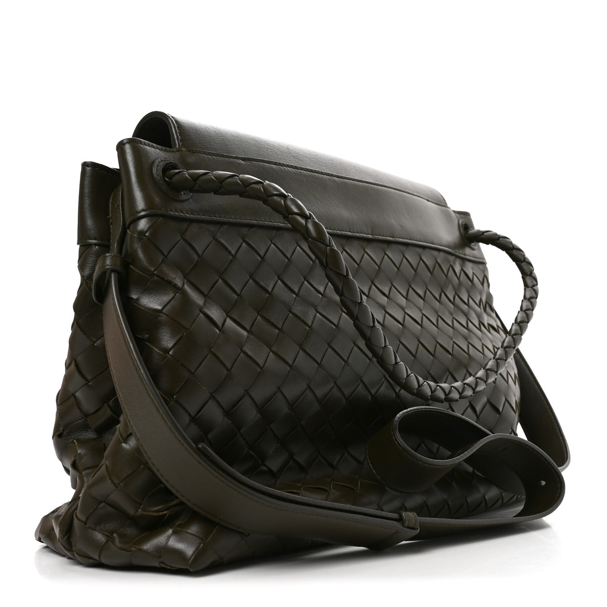 Calfskin Intrecciato Medium Andiamo Messenger Bag Kaki