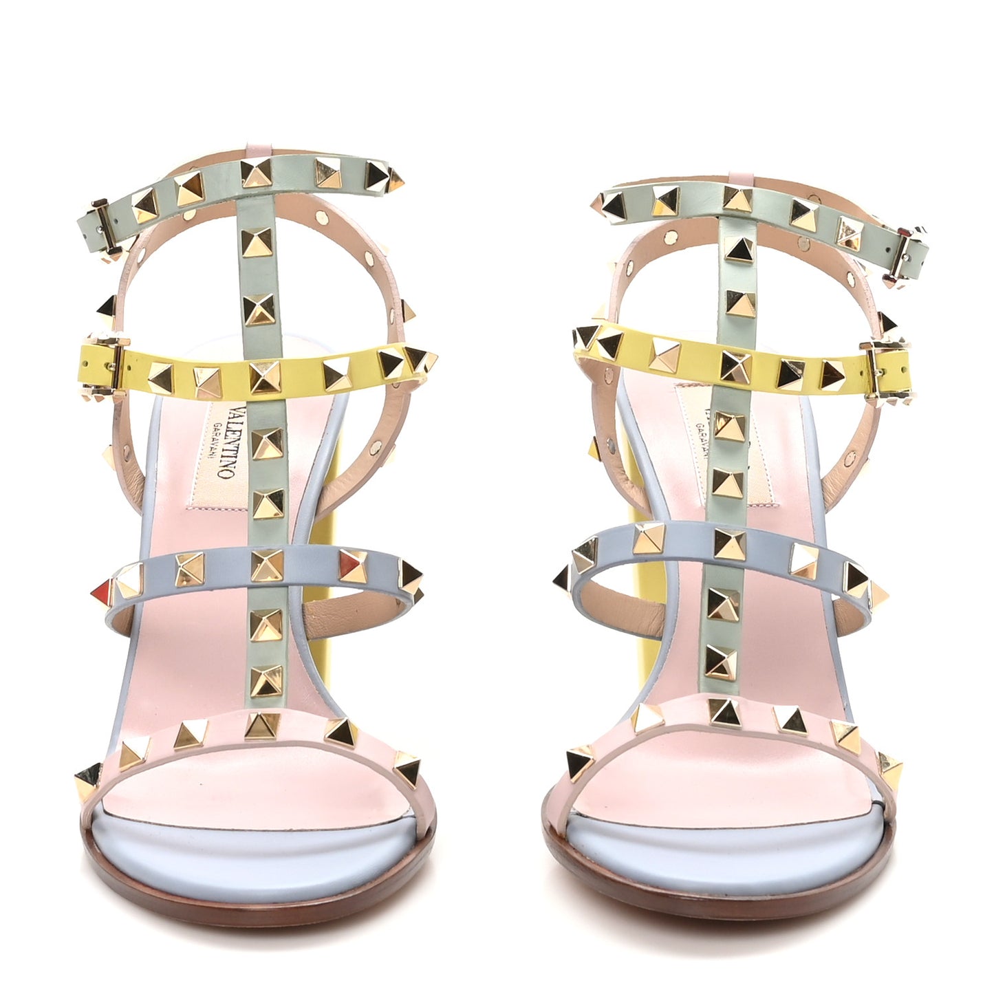 Calfskin Rockstud 90mm City Sandals 38 Sky Rose Green Yellow
