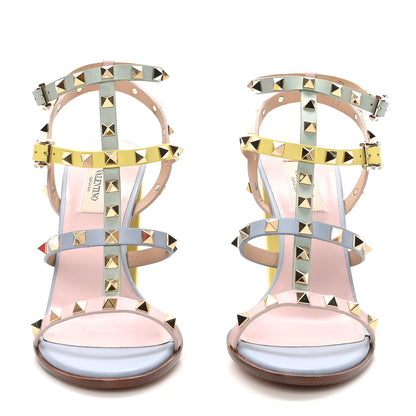 Valentino Garavani Calfskin Rockstud 90mm City Sandals 38 Sky Rose Green Yellow 3 of 9