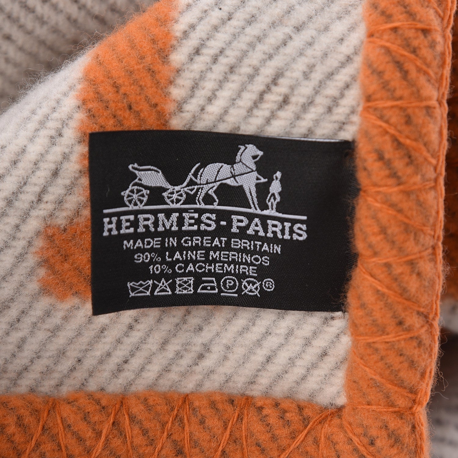 Hermes Wool Cashmere Signature Classic Avalon Blanket Ecru Potiron 3 of 3