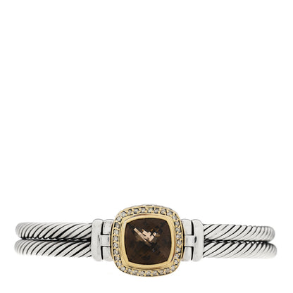 David Yurman Sterling Silver 18K Yellow Gold Diamond Smoky Quartz 11mm Albion Cable Bracelet 1 of 4