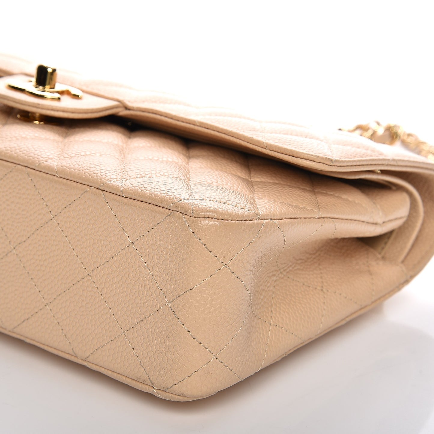 Caviar Quilted Medium Double Flap Beige Clair