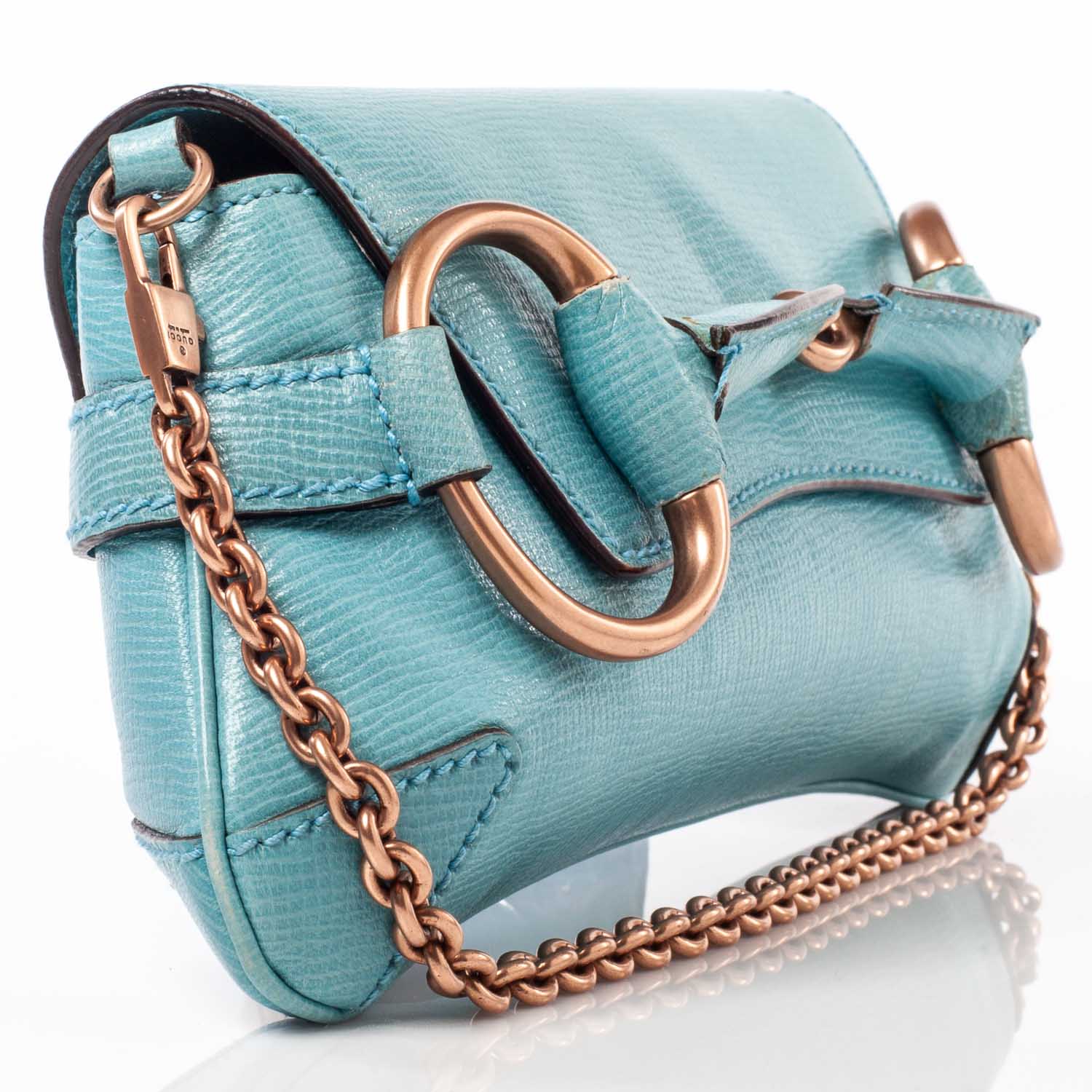 Gucci Leather Horsebit Clutch Bag Turquoise 3 of 10