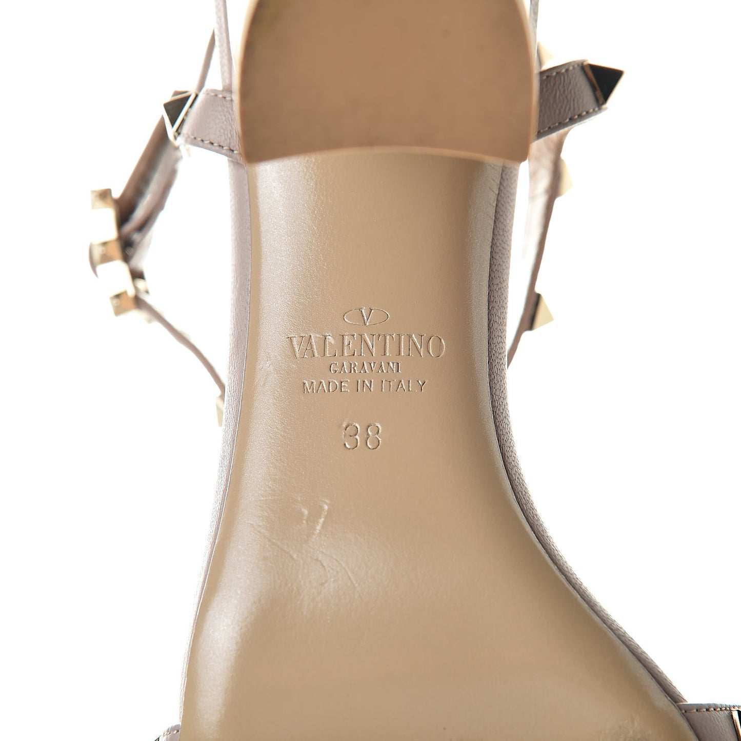 Calfskin Rockstud Ankle Strap 90mm Sandals 38 Poudre