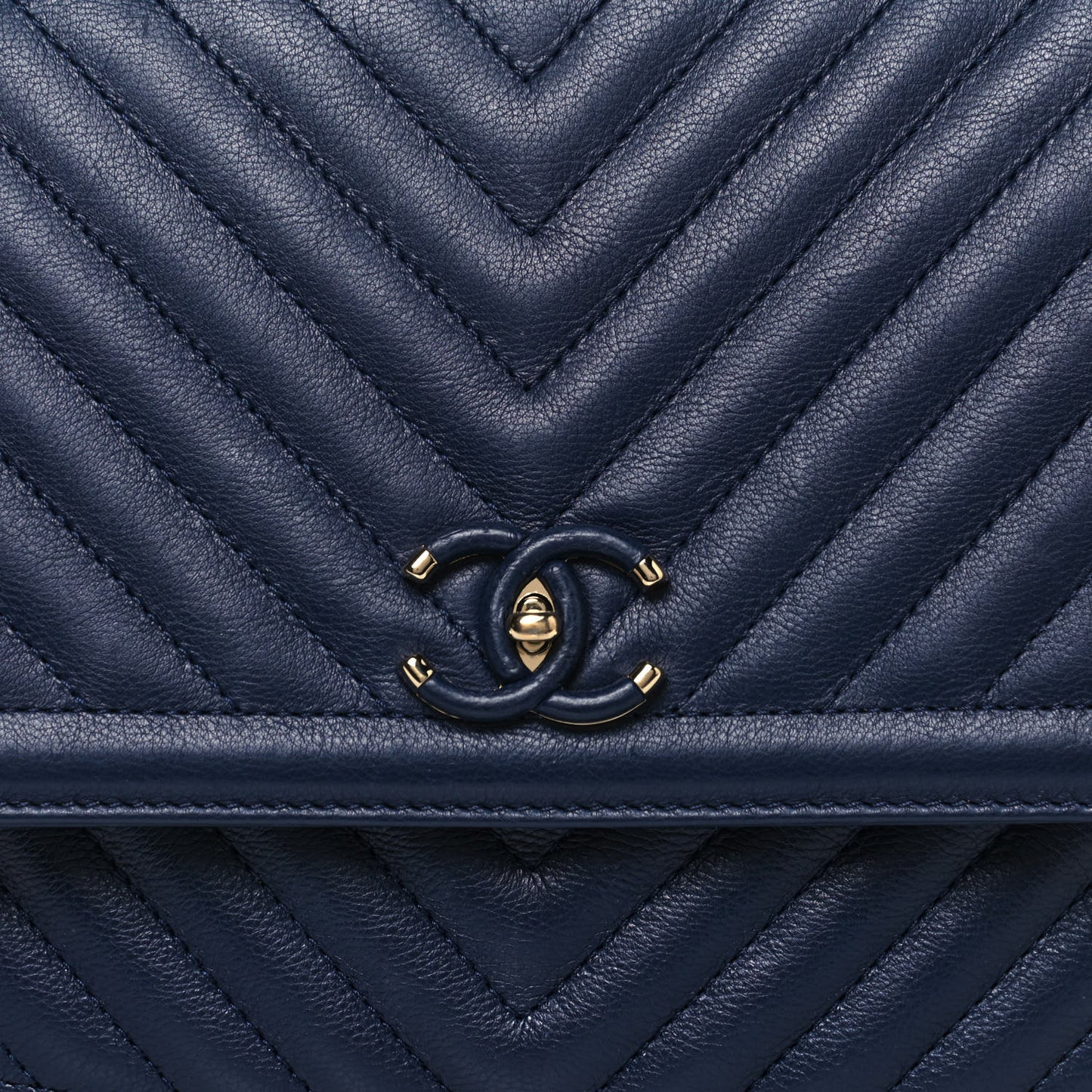 Calfskin Chevron Quilted Messenger Flap Navy