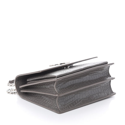 Saint Laurent Calfskin Crocodile Embossed Medium Monogram Sunset Fog 3 of 8