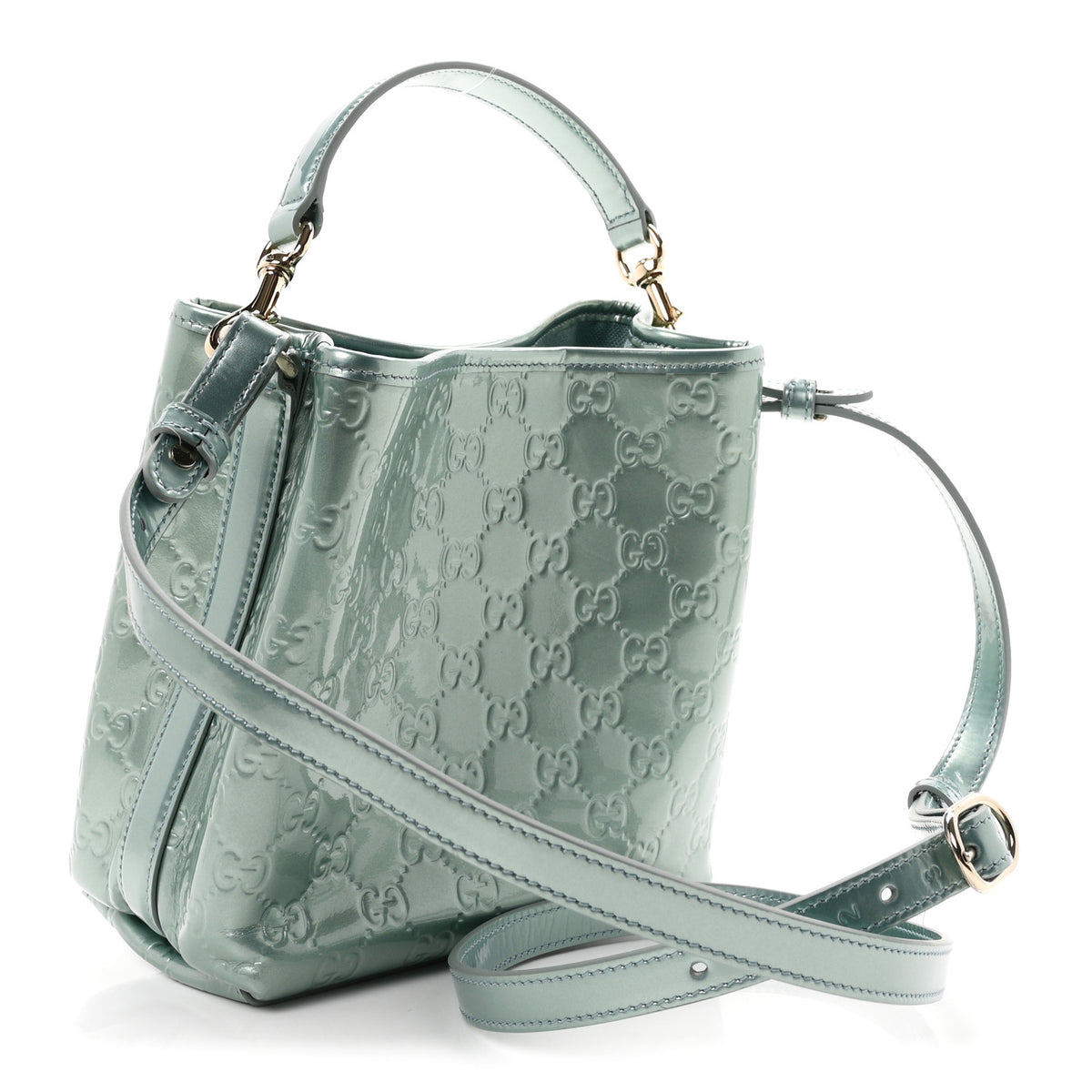 Gucci Patent GG Emblem Small Bucket Bag Light Blue 3 of 10