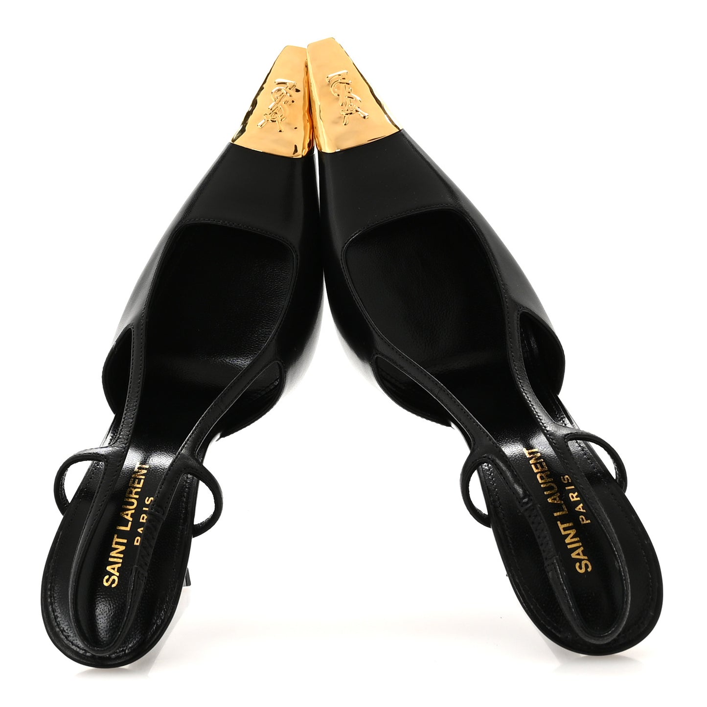 Calfskin Metallic Toe Slingback Strap Heels  39.5 Black