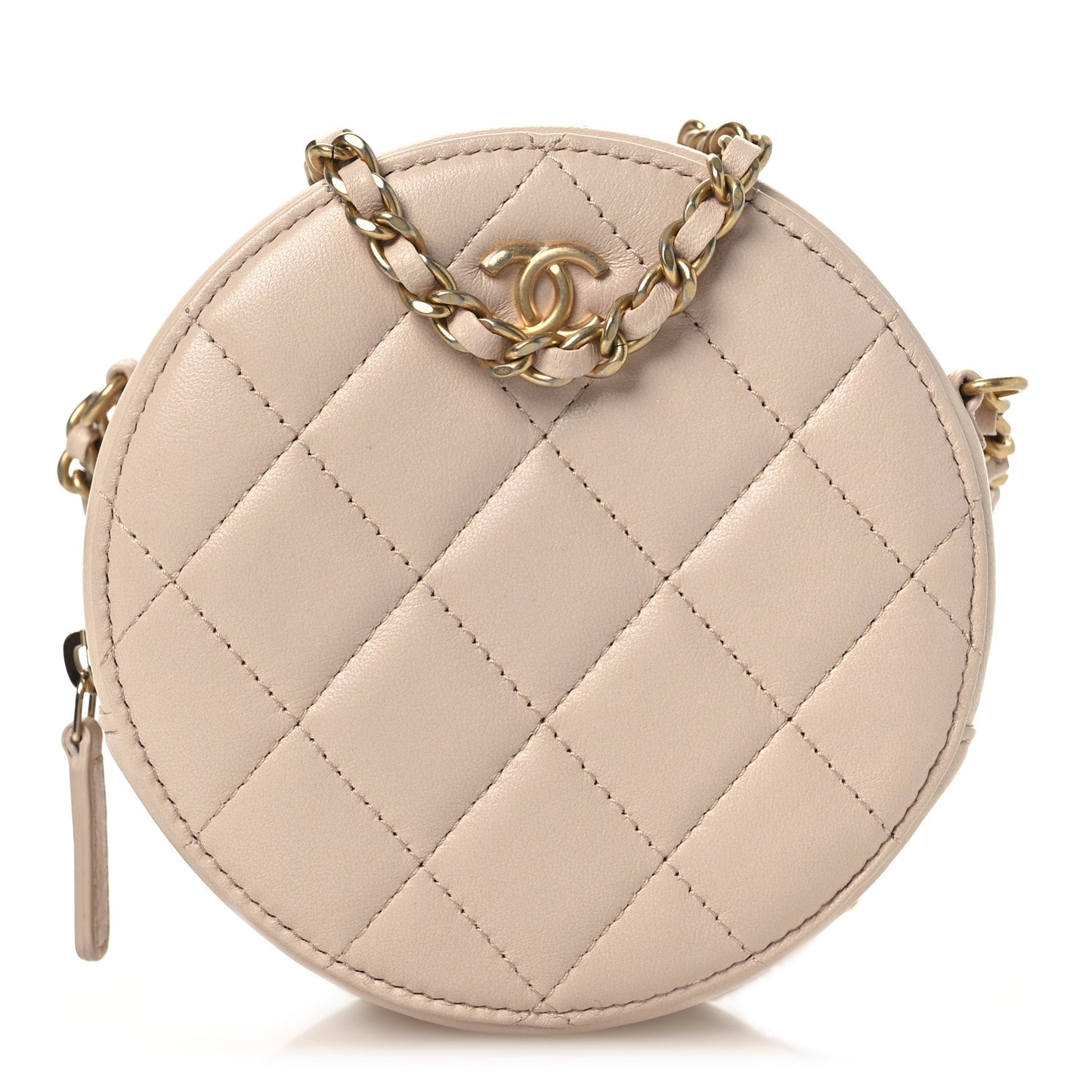 Lambskin Quilted Round Pearl Crush Clutch With Chain Pink