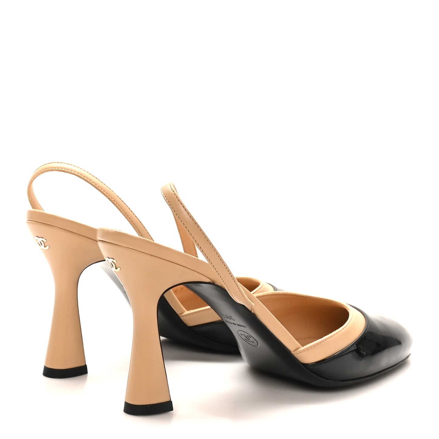 Patent Lambskin Gabrielle Slingback Pumps 39.5 Beige Black