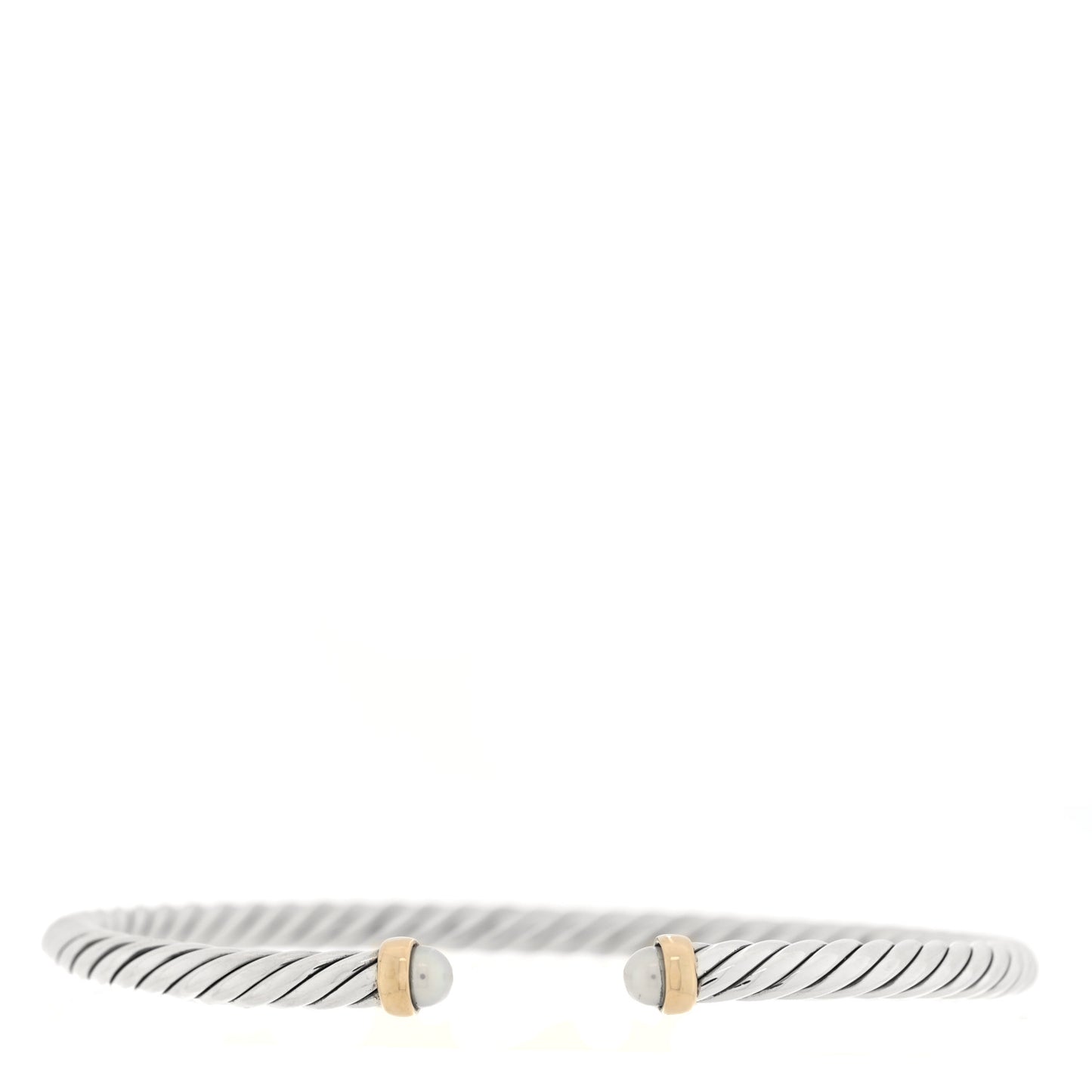 Sterling Silver 14K Yellow Gold Cultured Pearl 4mm Cable Flex Bracelet