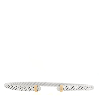 David Yurman Sterling Silver 14K Yellow Gold Cultured Pearl 4mm Cable Flex Bracelet 1 of 3