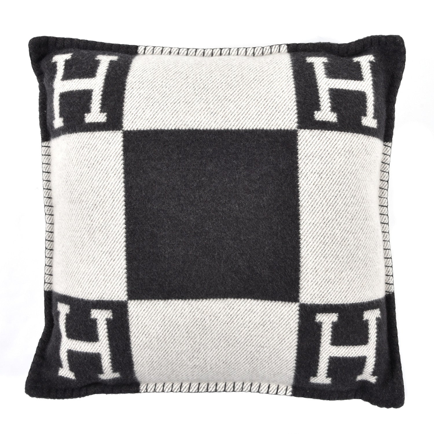 Hermes Wool Cashmere Avalon Pillow PM Ecru Gris Fonce 1 of 3