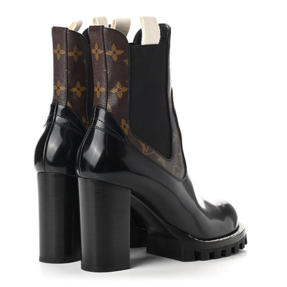 Louis Vuitton Patent Calfskin Monogram Star Trail Chelsea Ankle Boots 39 Black 4 of 9