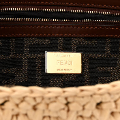 Fendi Straw Vitello King Woven Baguette Natural Ghianda 6 of 9