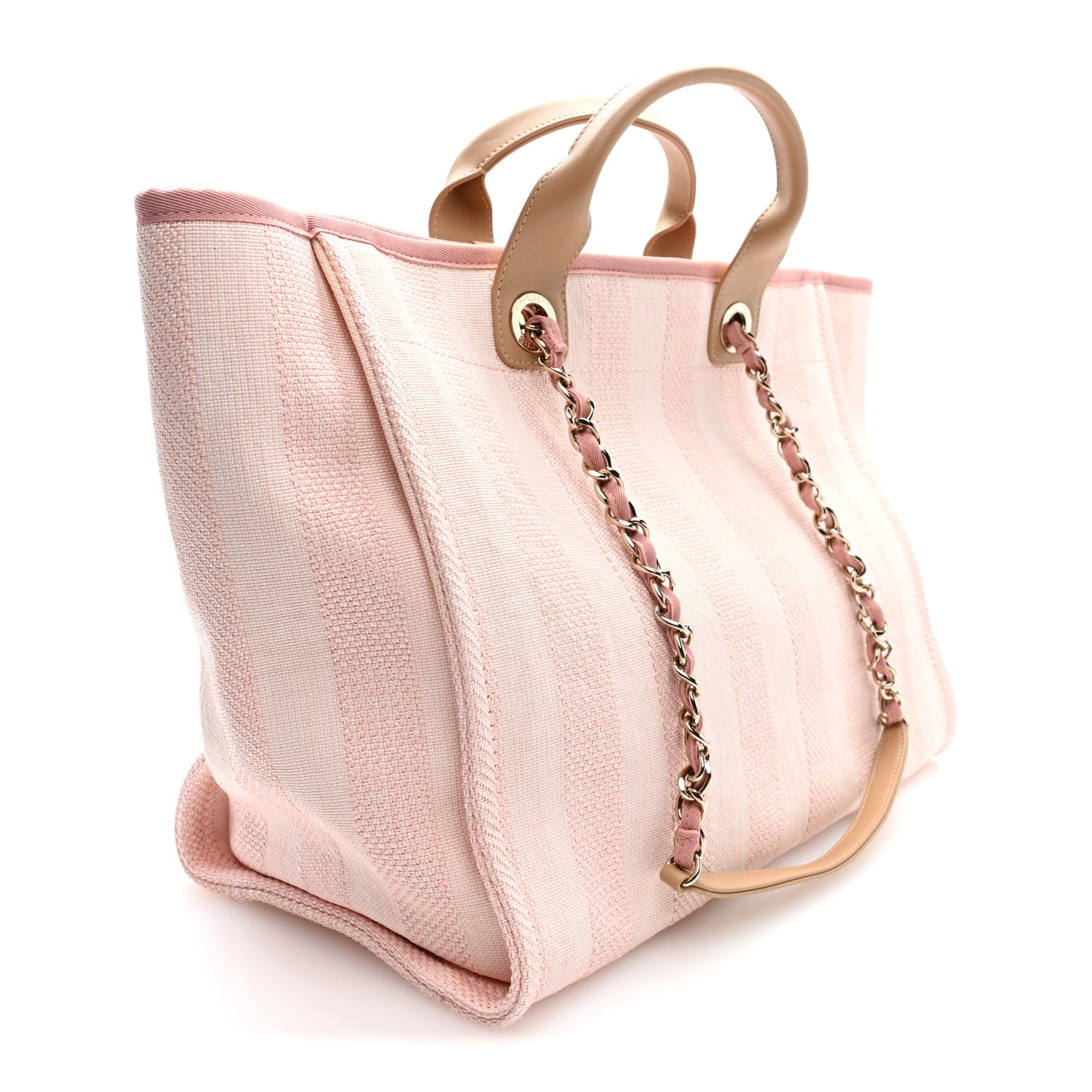 Mixed Fibers Calfskin Striped Medium Deauville Tote Light Pink