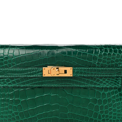 Hermes Shiny Alligator Kelly Longue Wallet Vert Emeraude 7 of 10
