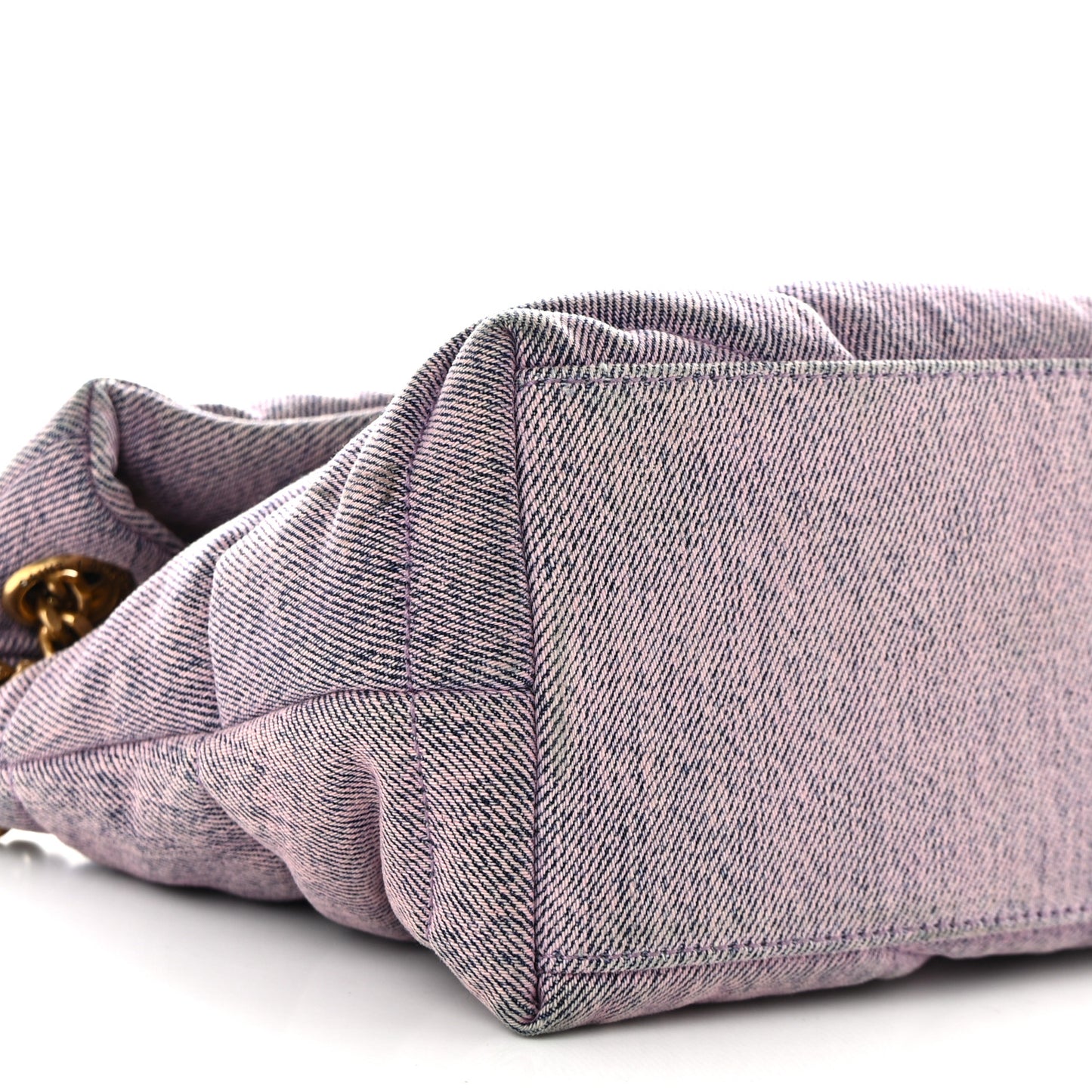 Denim Quilted Small Loulou Puffer Monogram Chain Satchel Bleached Lilac