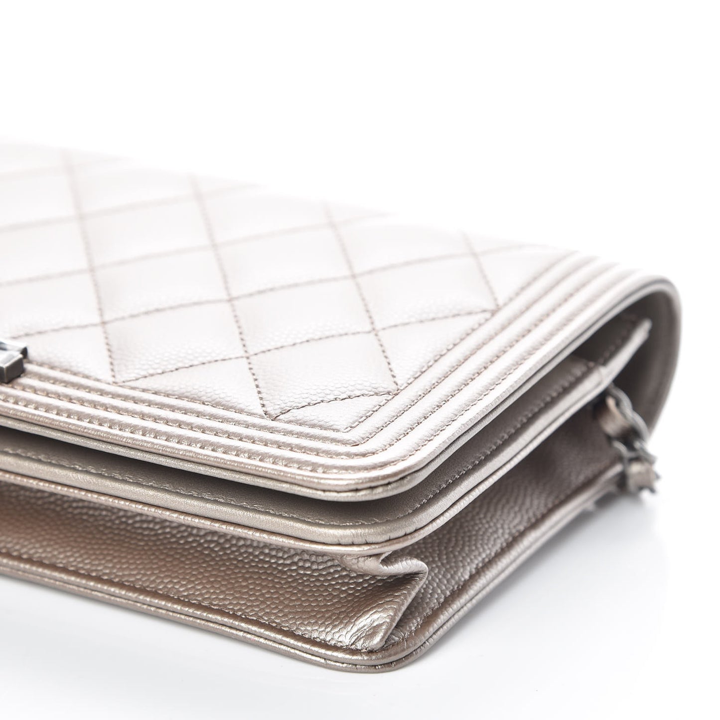 Metallic Caviar Quilted Boy Wallet On Chain WOC Copper