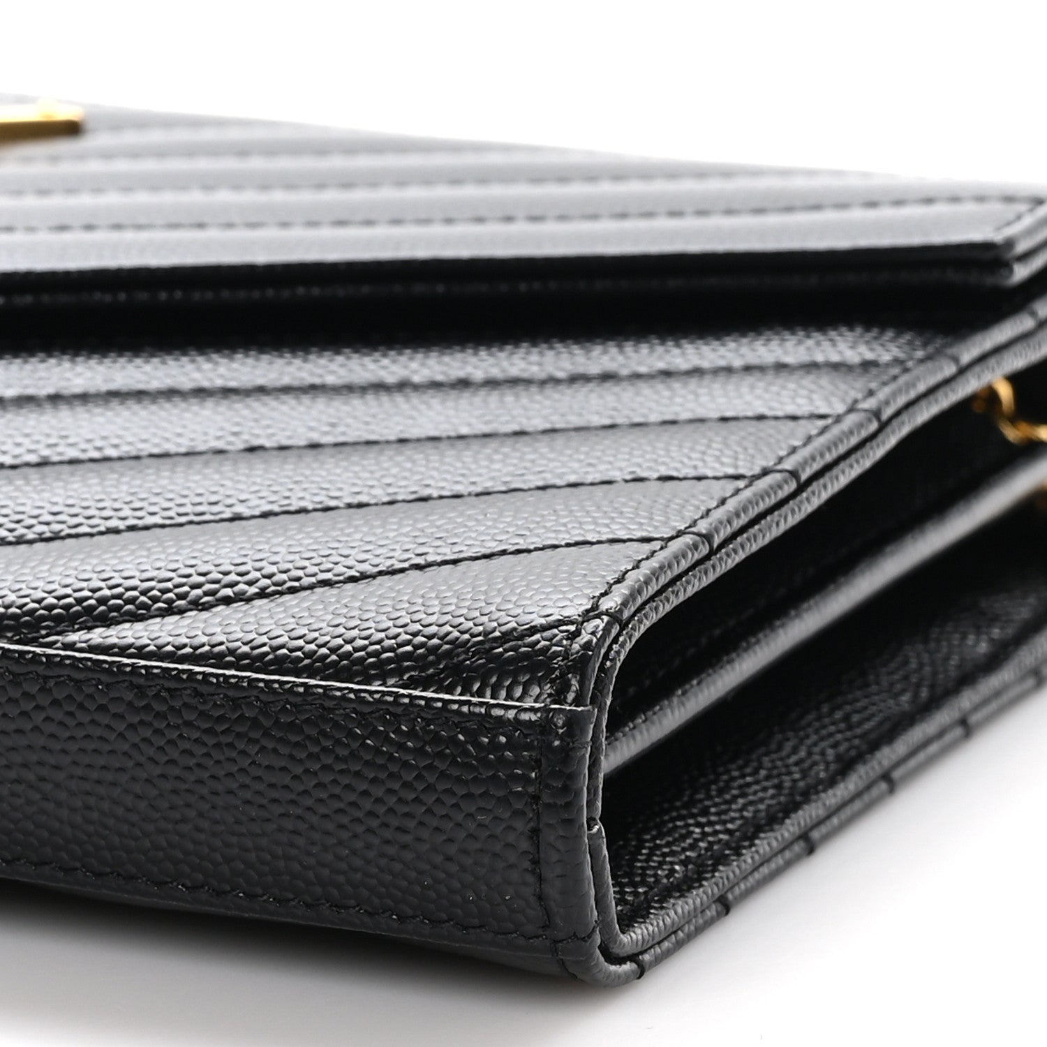 Saint Laurent Grain De Poudre Matelasse Chevron Monogram Chain Wallet Black 8 of 9