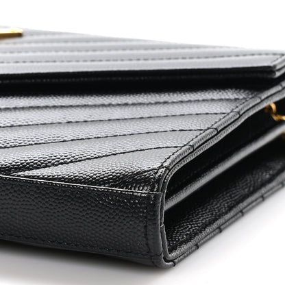 Saint Laurent Grain De Poudre Matelasse Chevron Monogram Chain Wallet Black 8 of 9
