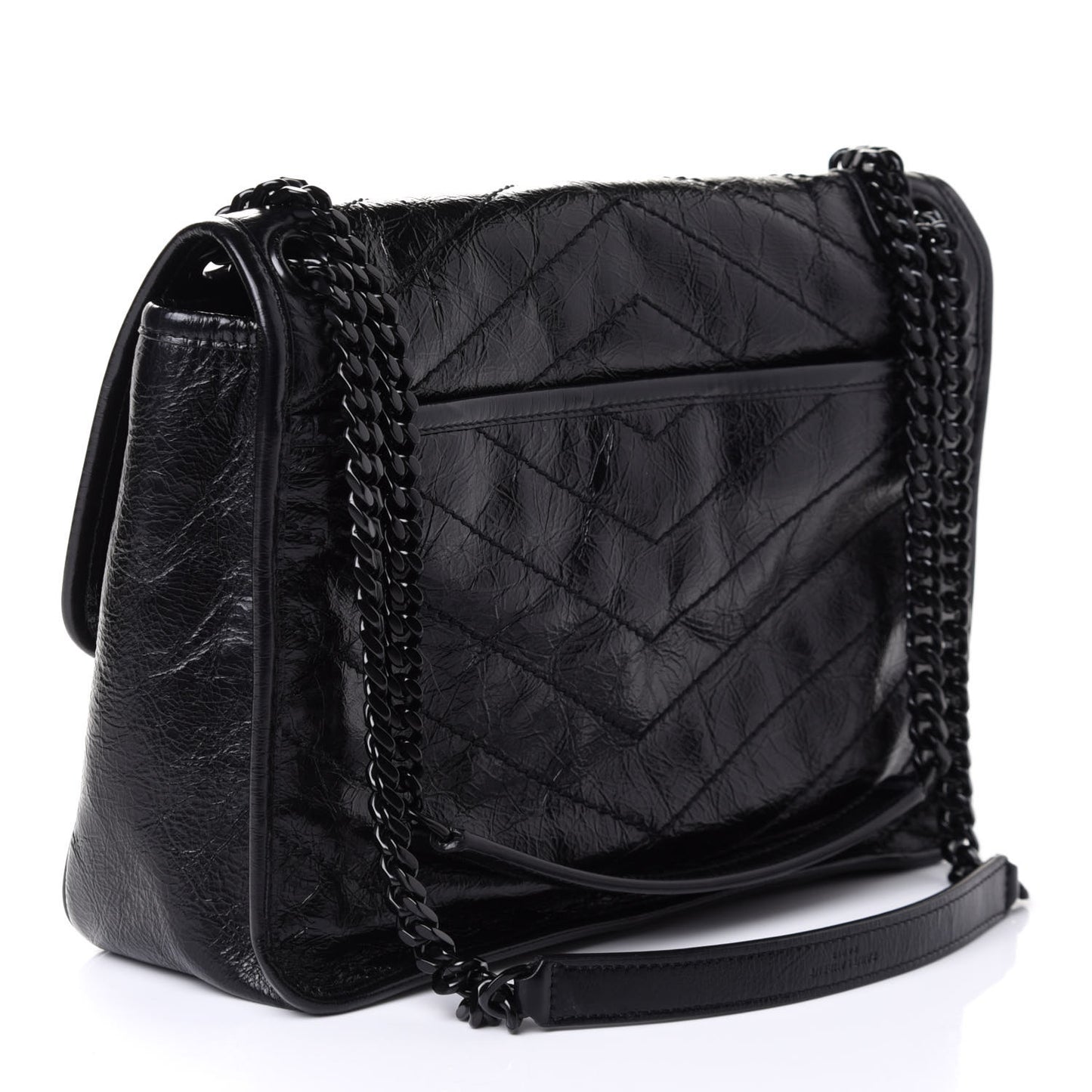 Crinkled Calfskin Matelasse Monogram Medium Niki Chain Satchel Black