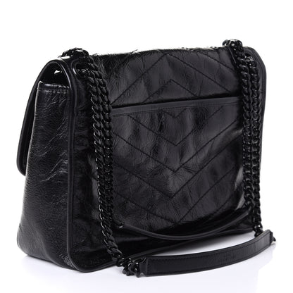 Saint Laurent Crinkled Calfskin Matelasse Monogram Medium Niki Chain Satchel Black 2 of 4