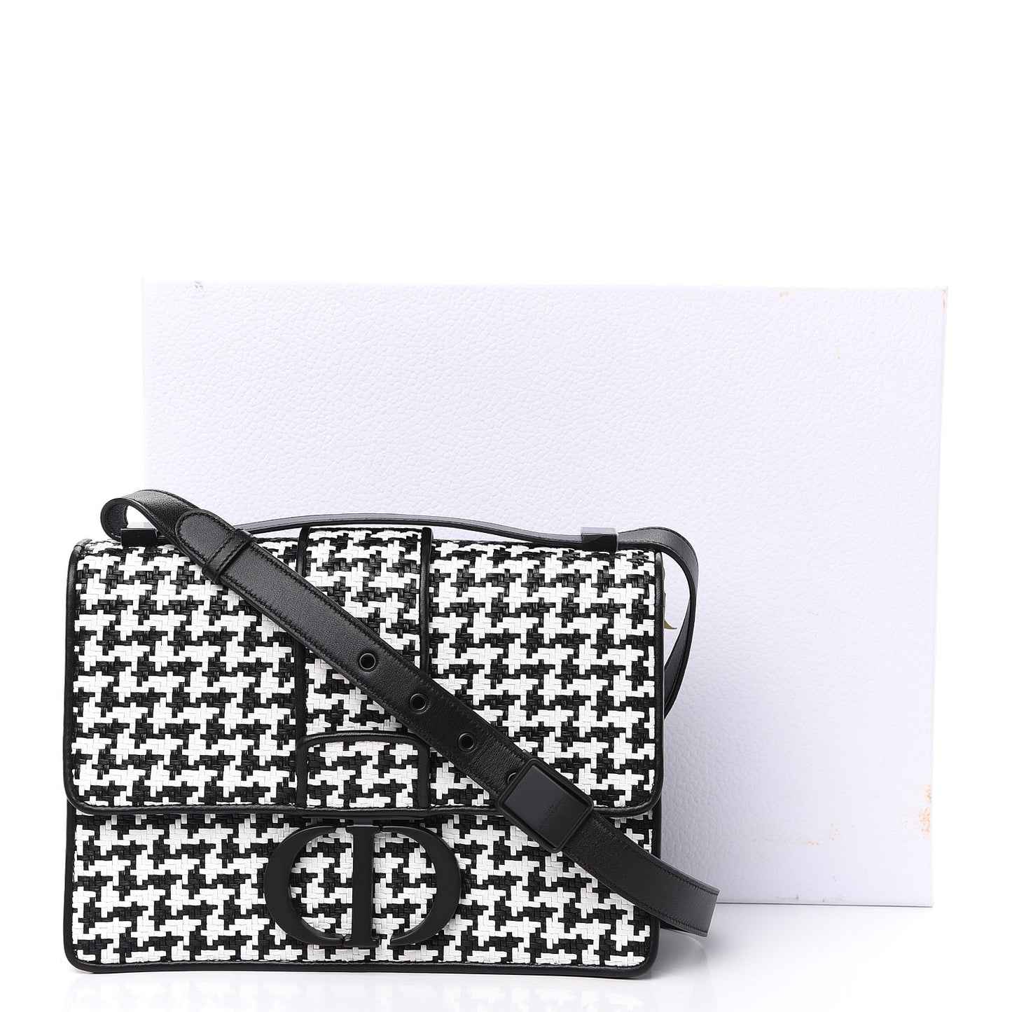 Lambskin Houndstooth Braided 30 Montaigne Flap Bag Black White
