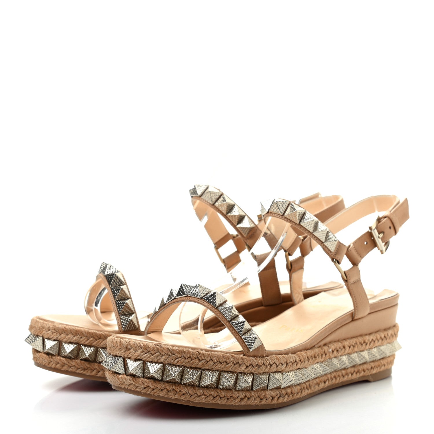 Christian Louboutin Calfskin Pyraclou 60 Platform Sandals 38 Light Tan 3 of 7